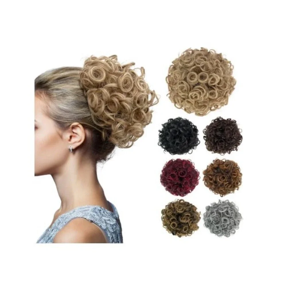 Messy Bun Hair Piece Fluffy Large Curly Ash Blonde Hair Bun Drawstring Ponytail